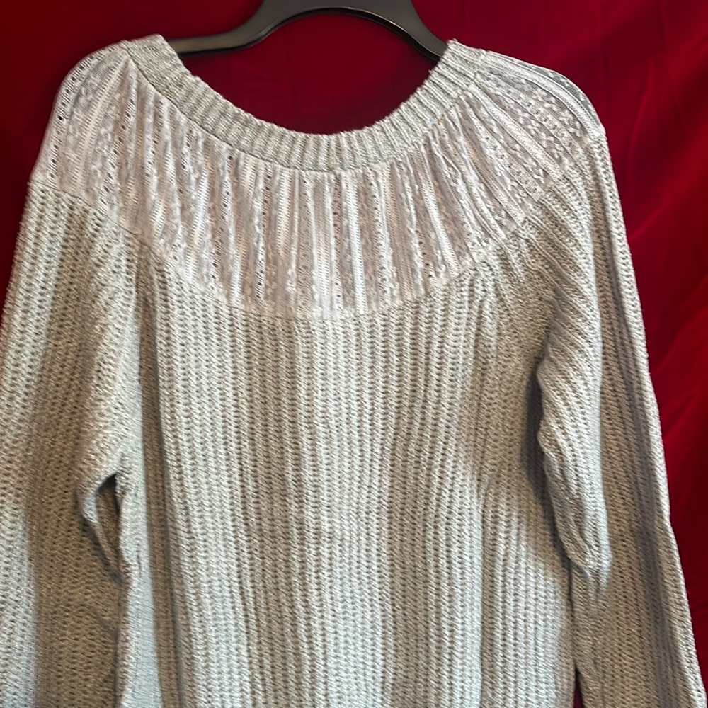 Grey Crochet Sweater with Lace Neck Detail